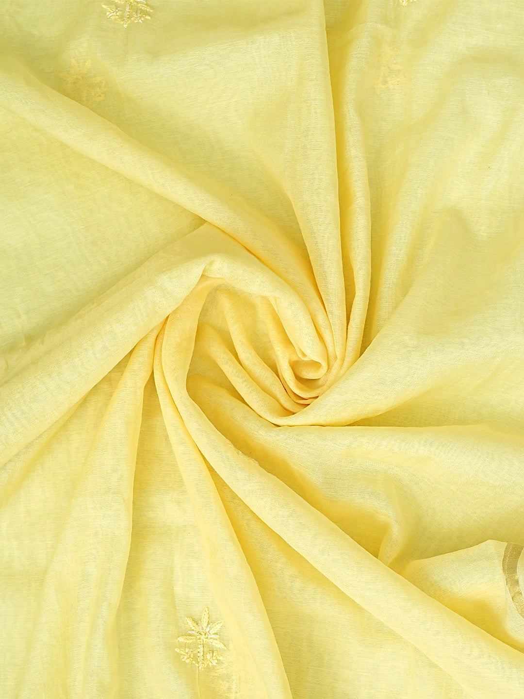 Ada Hand Embroidered Lemon Chanderi Lucknowi Chikankari Unstitched Kurta Dupatta Set With Cutdana Work 01A890123