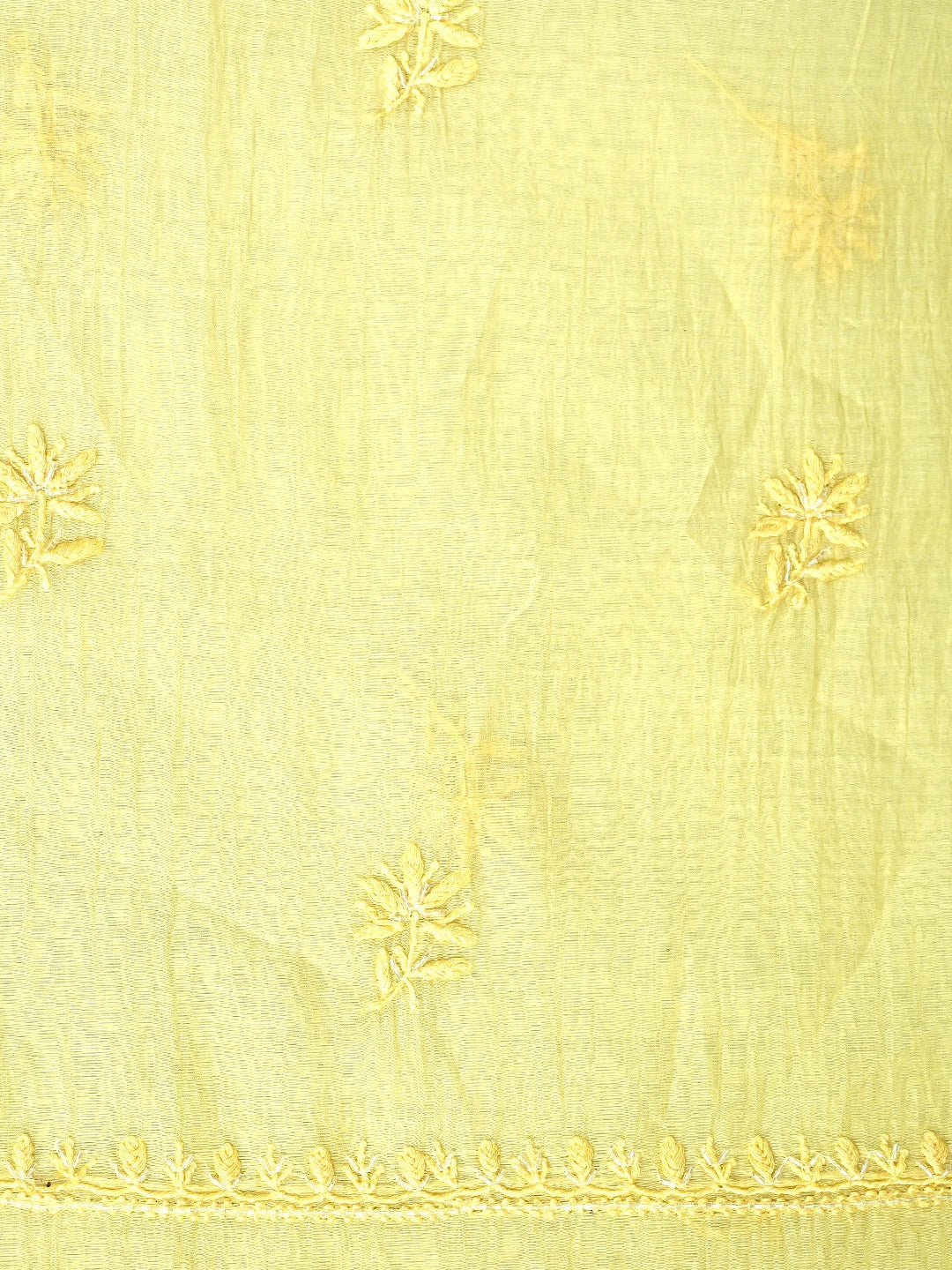 Ada Hand Embroidered Lemon Chanderi Lucknowi Chikankari Unstitched Kurta Dupatta Set With Cutdana Work 01A890123