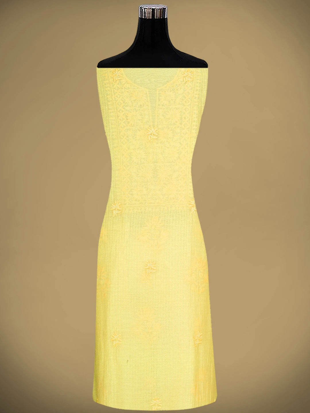 Ada Hand Embroidered Lemon Chanderi Lucknowi Chikankari Unstitched Kurta Dupatta Set With Cutdana Work 01A890123
