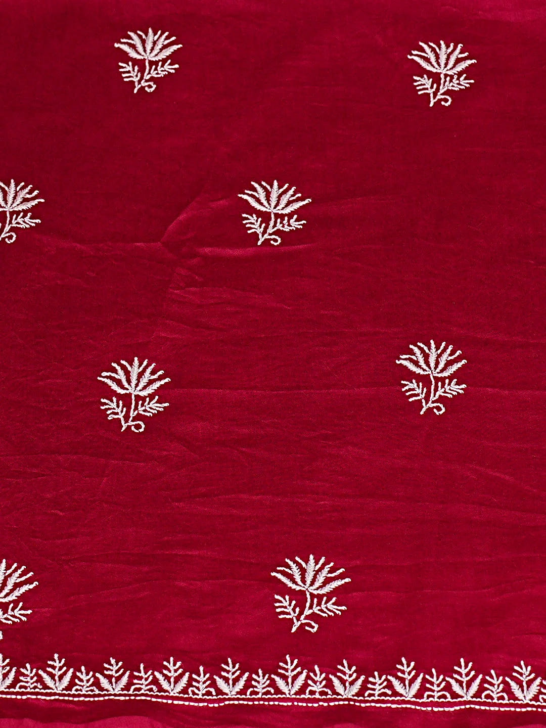 Ada Hand Embroidered Maroon Chanderi Lucknowi Chikankari Unstitched Suit Piece with Chiffon Dupatta 01A805721