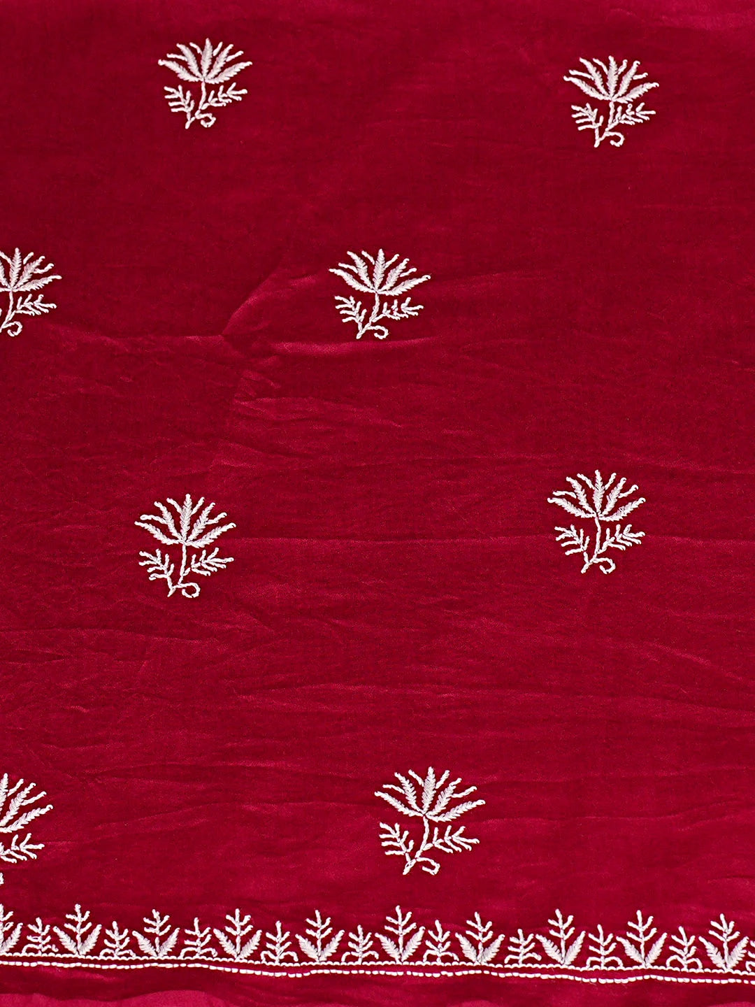 Ada Hand Embroidered Maroon Chanderi Lucknowi Chikankari Unstitched Suit Piece with Chiffon Dupatta 01A805721