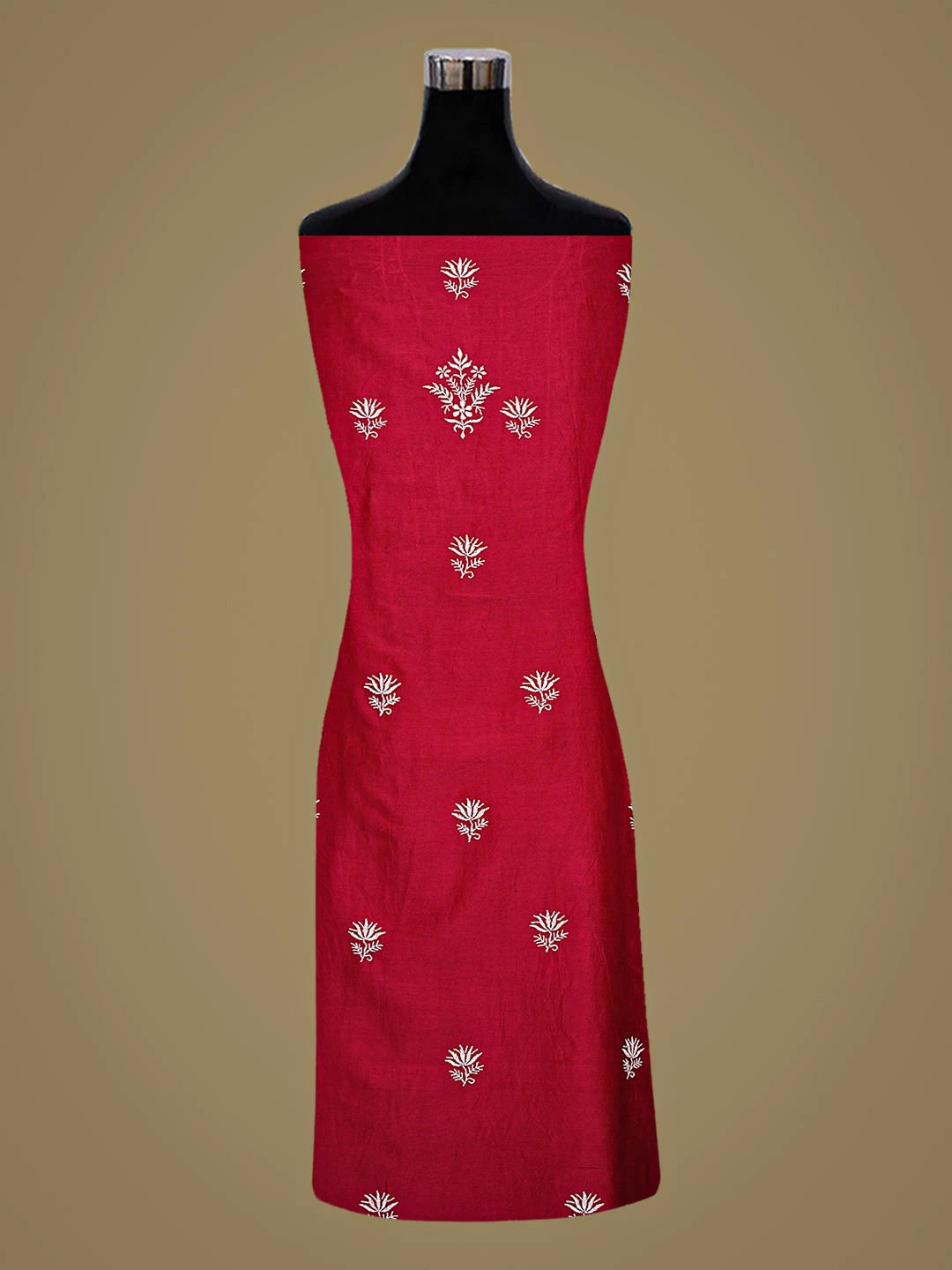 Ada Hand Embroidered Maroon Chanderi Lucknowi Chikankari Unstitched Suit Piece with Chiffon Dupatta 01A805721