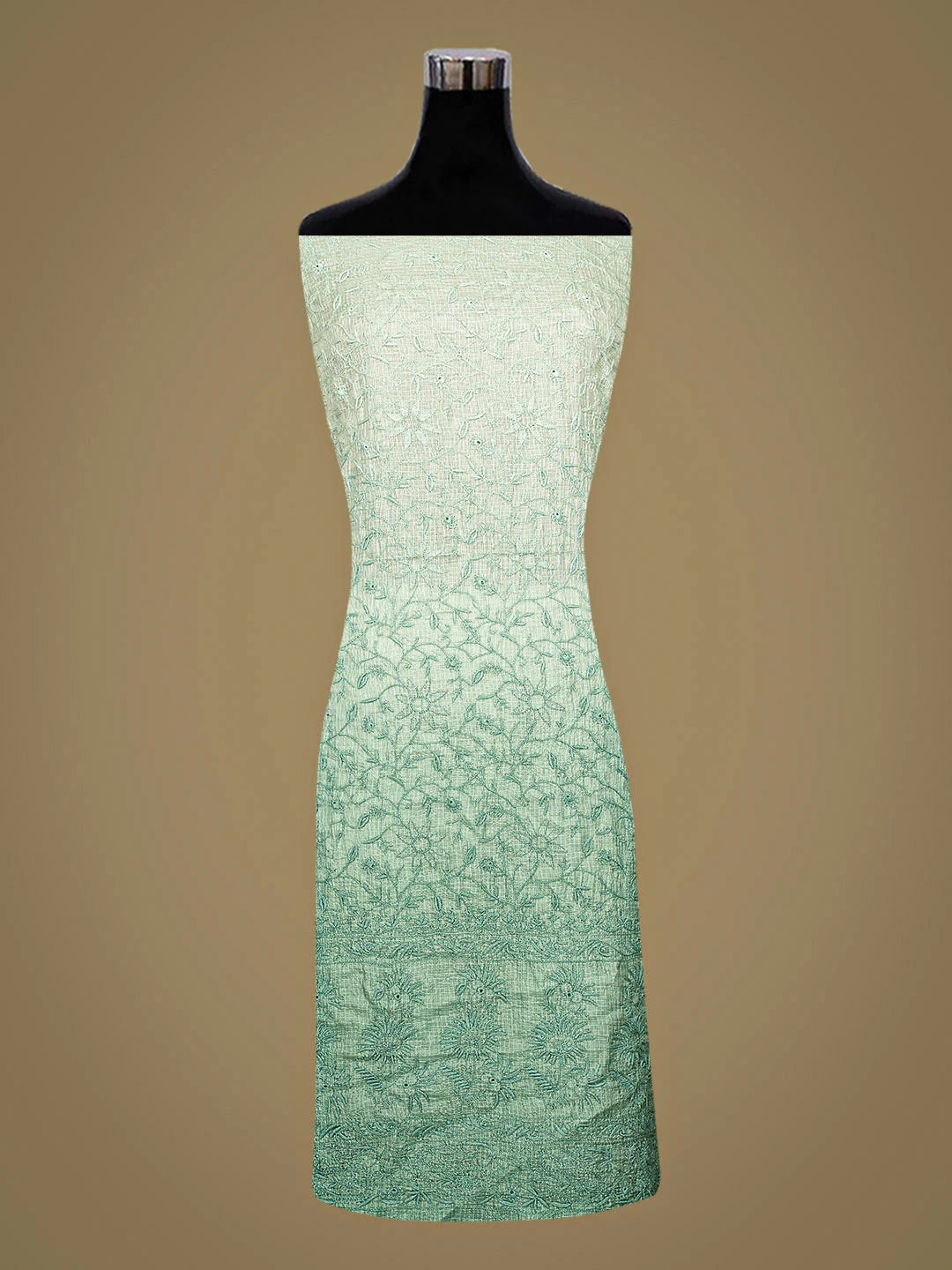 Ada Hand Embroidered Olive Green Kota Silk Lucknowi Chikankari Unstitched Kurta Dupatta Set 01A890967