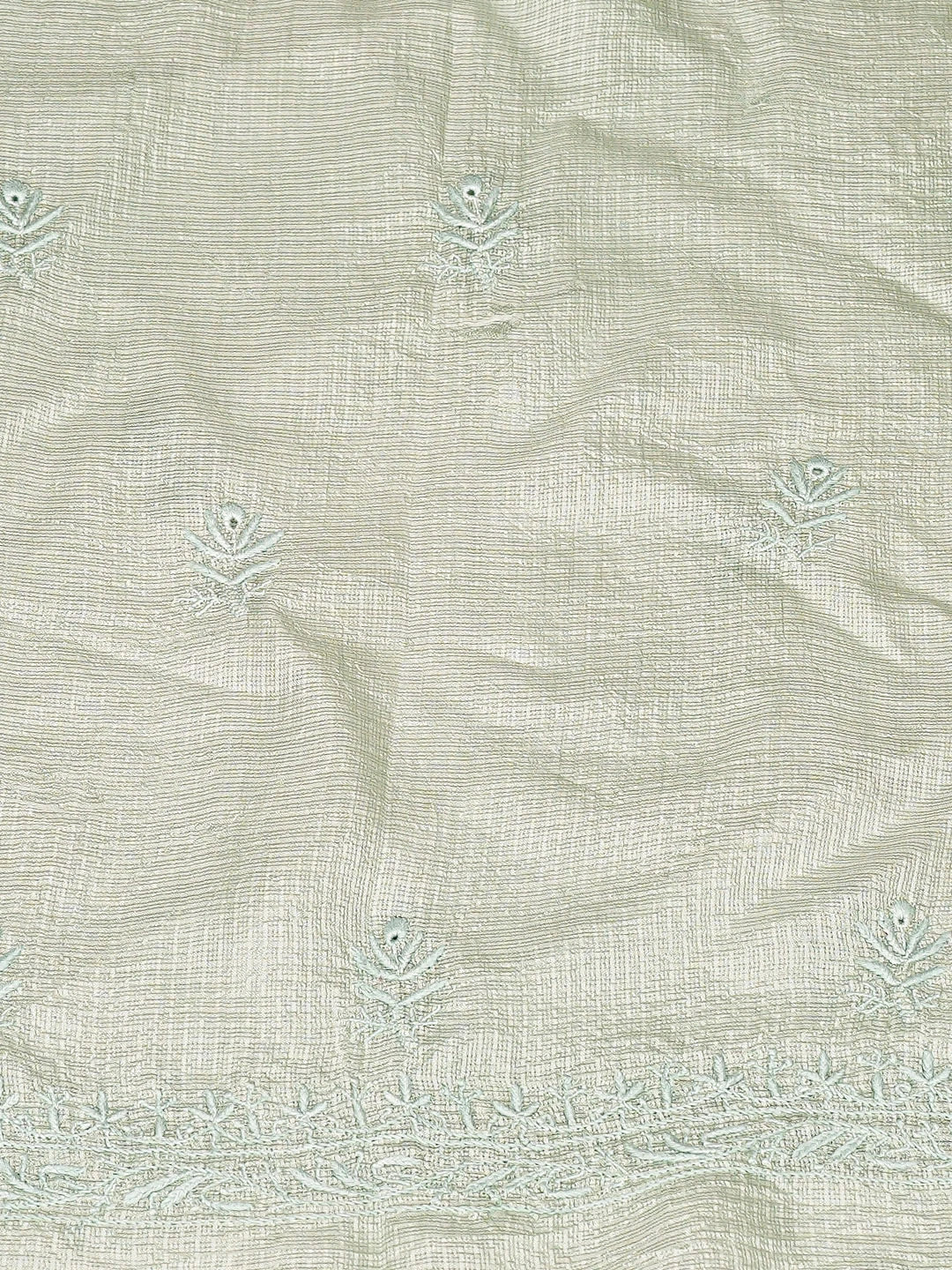 Ada Hand Embroidered Olive Green Kota Silk Lucknowi Chikankari Unstitched Kurta Dupatta Set 01A890967