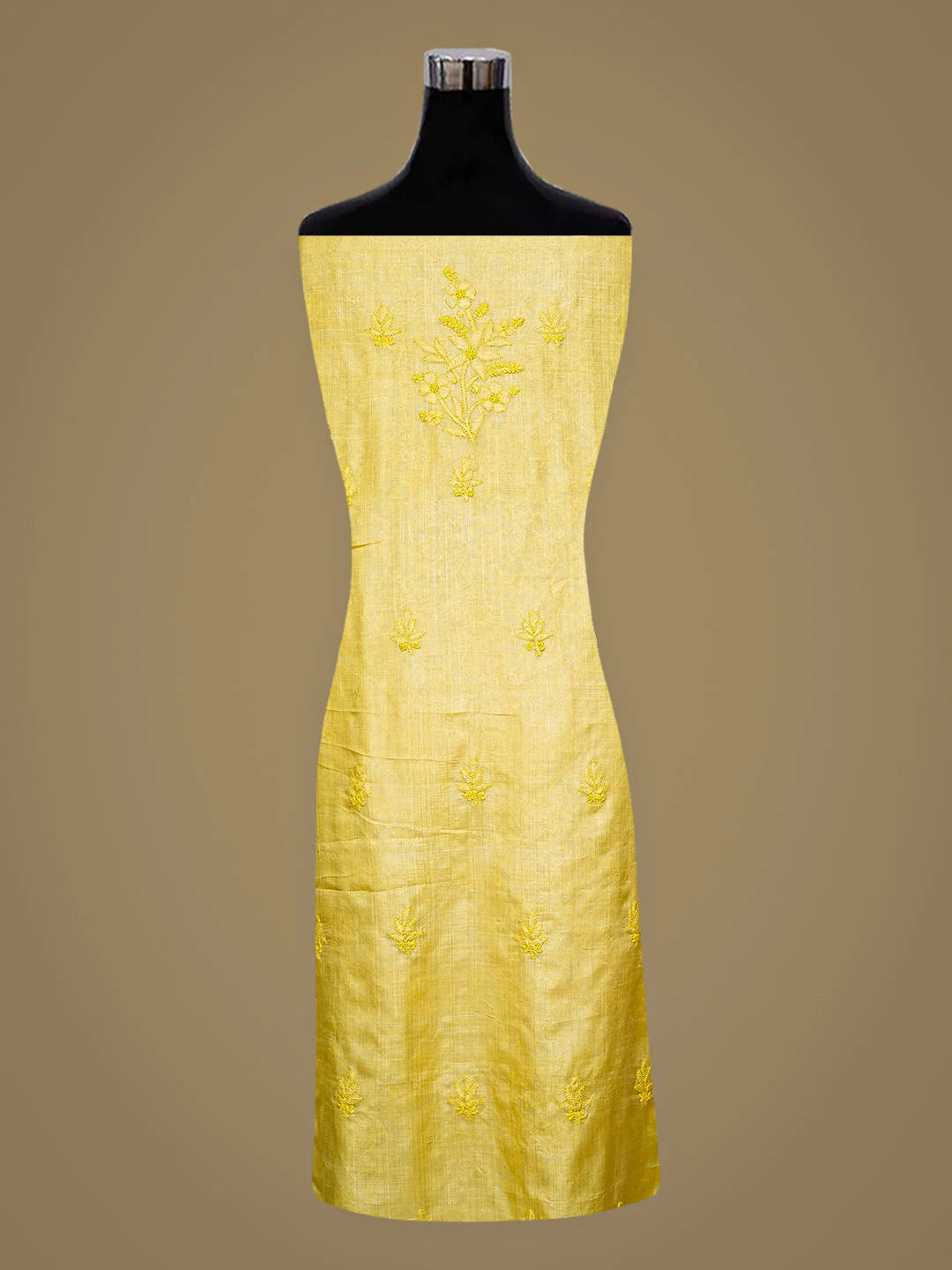 Ada Hand Embroidered Straw Gold Kota Silk Lucknowi Chikankari Unstitched Kurta Dupatta Set 01A908155