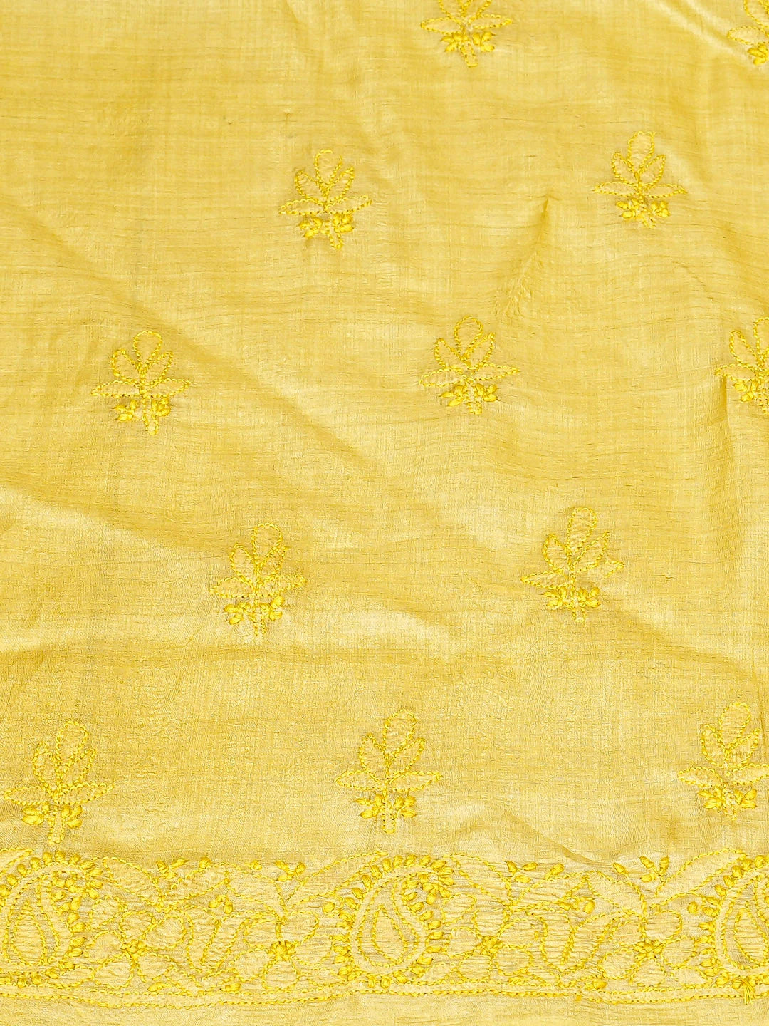 Ada Hand Embroidered Straw Gold Kota Silk Lucknowi Chikankari Unstitched Kurta Dupatta Set 01A908155