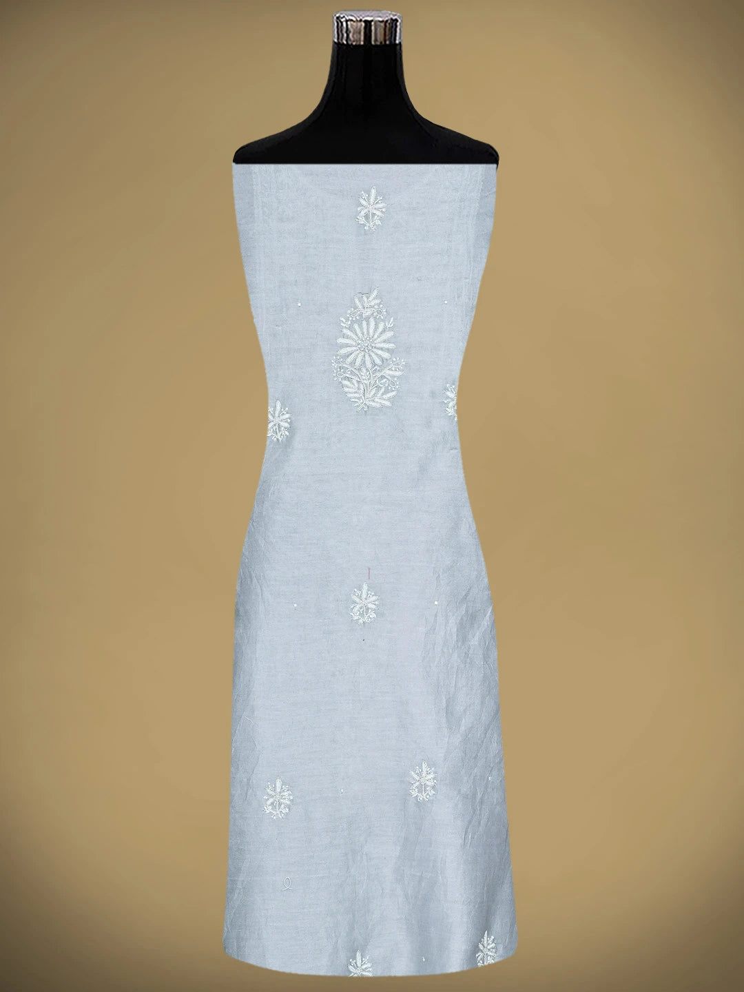 Ada Hand Embroidered Cool Grey Chanderi Lucknowi Chikankari Unstitched Kurta Dupatta Set With Cutdana Work 01A754501