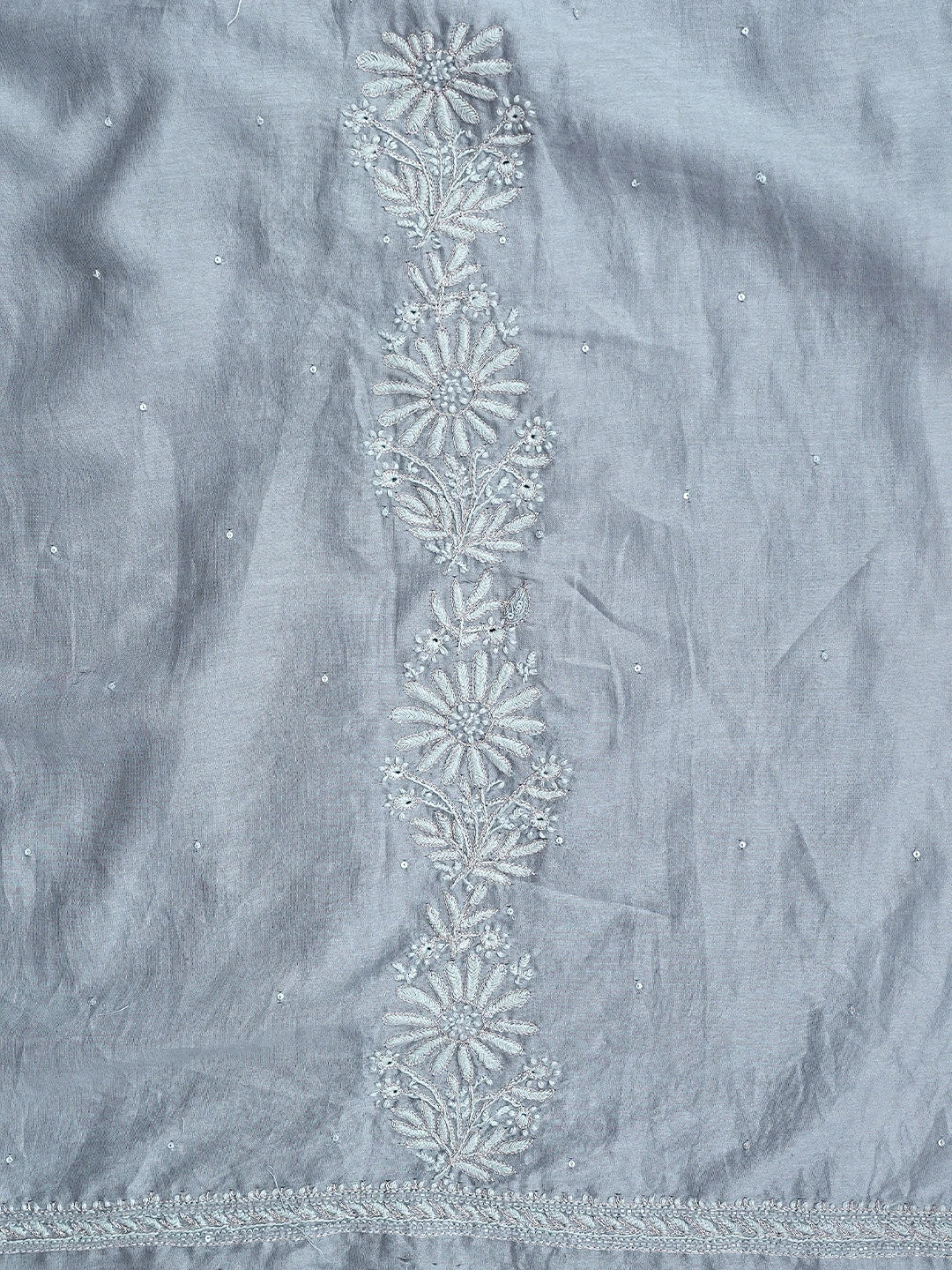 Ada Hand Embroidered Cool Grey Chanderi Lucknowi Chikankari Unstitched Kurta Dupatta Set With Cutdana Work 01A754501