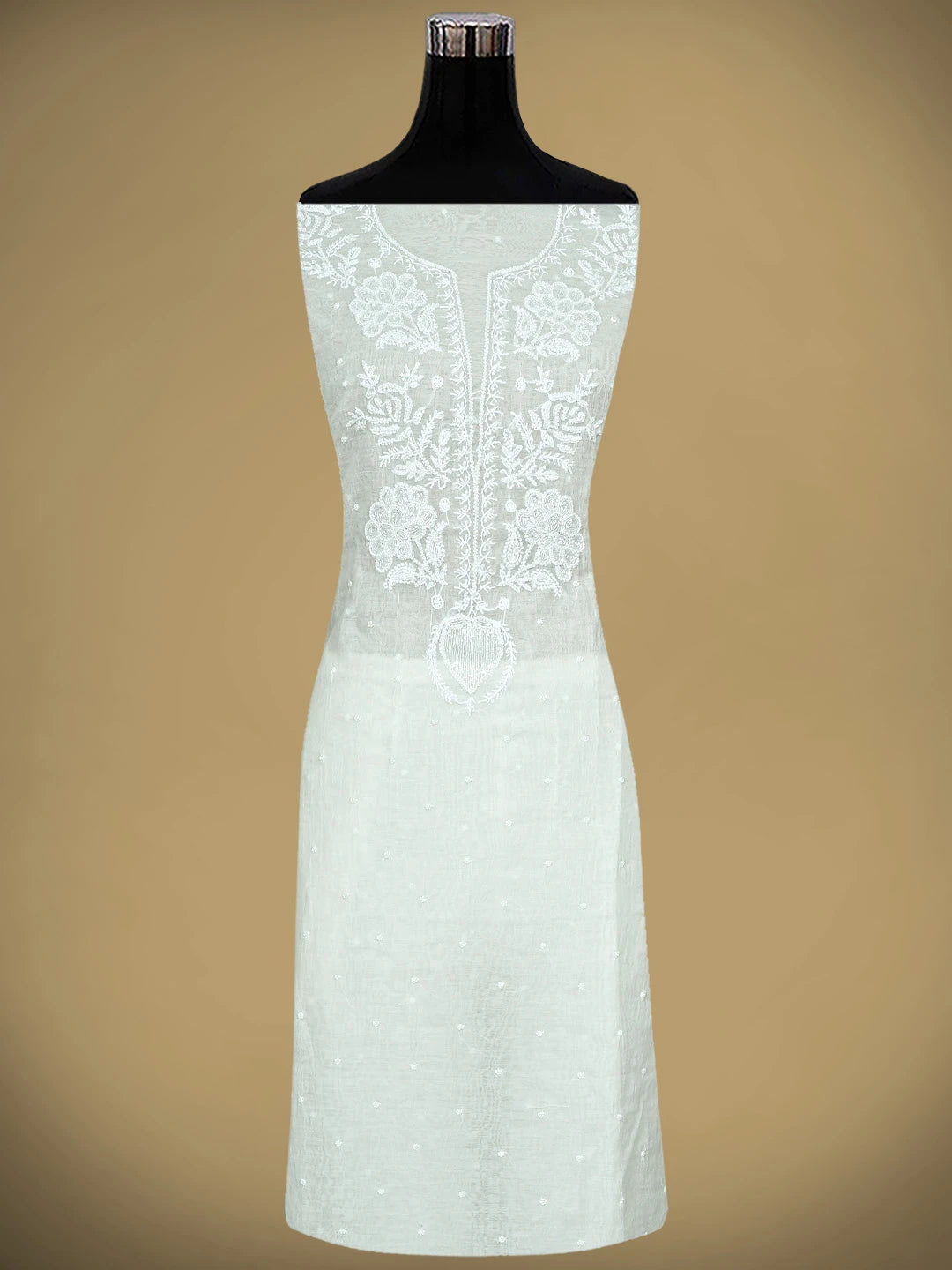 Ada Hand Embroidered White Ivory Cream Chanderi Lucknowi Chikankari Unstitched Kurta Dupatta Set With Pearl Work 01A911082