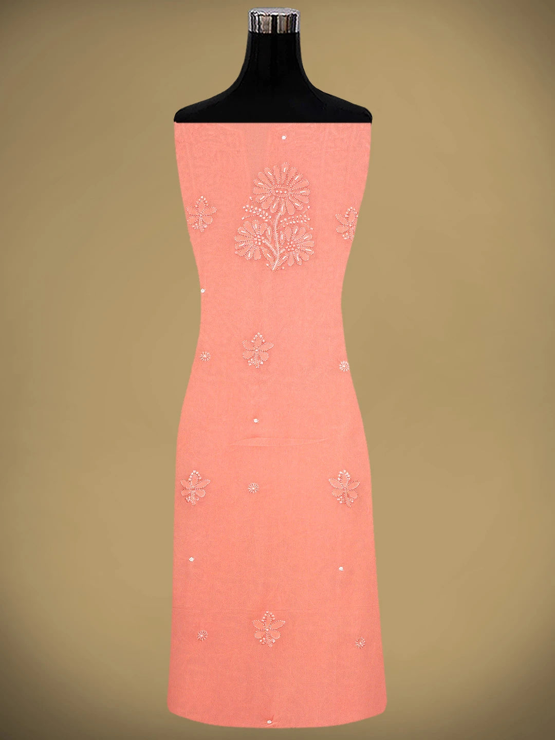 Ada Hand Embroidered Peach Orange Viscose Georgette Lucknowi Chikankari Unstitched Kurta Dupatta Set With Pearl Work 01A893656