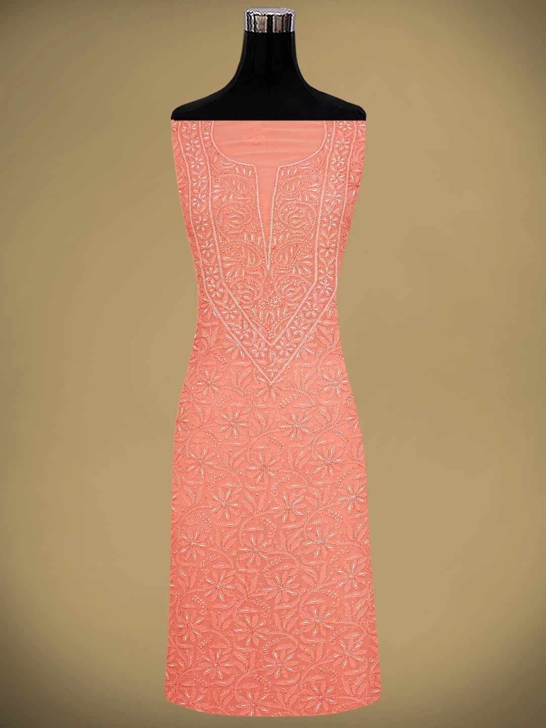Ada Hand Embroidered Peach Orange Viscose Georgette Lucknowi Chikankari Unstitched Kurta Dupatta Set With Pearl Work 01A893656