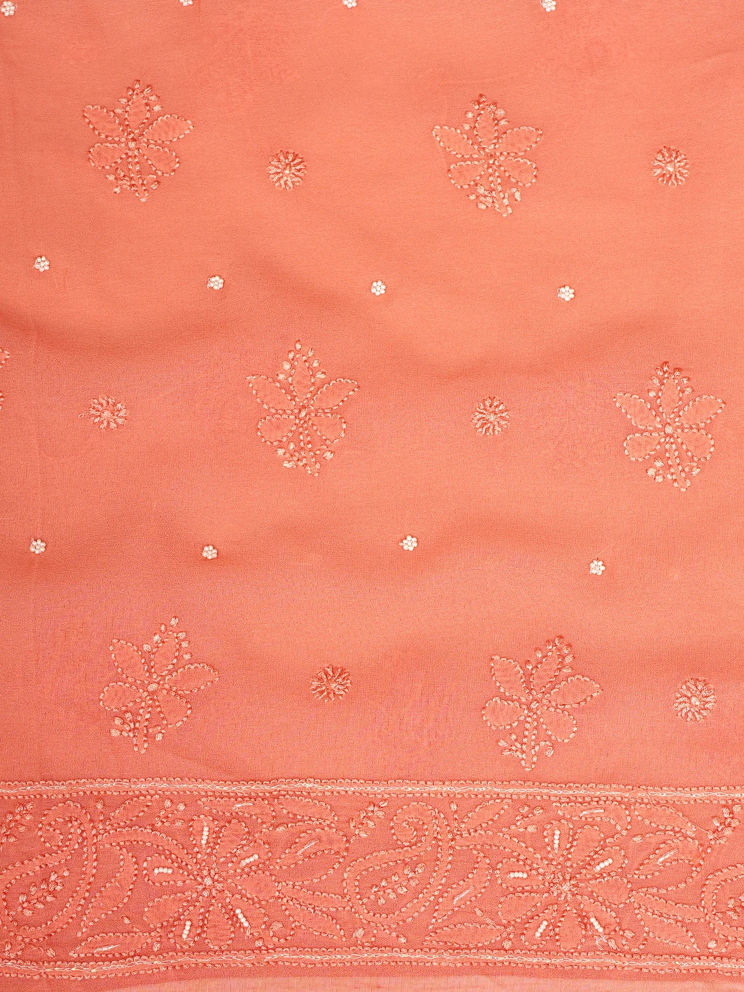 Ada Hand Embroidered Peach Orange Viscose Georgette Lucknowi Chikankari Unstitched Kurta Dupatta Set With Pearl Work 01A893656