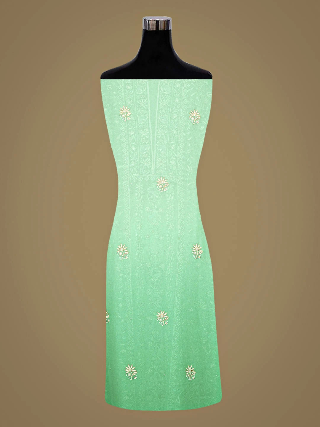 Ada Hand Embroidered Green Pure Georgette Lucknowi Chikankari Unstitched Kurta Dupatta Set With Sequinned Work 01A873634