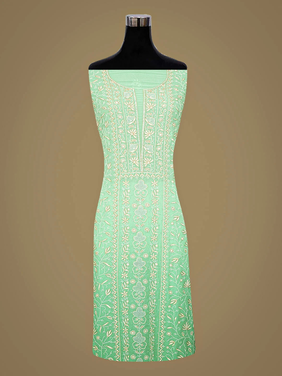 Ada Hand Embroidered Green Pure Georgette Lucknowi Chikankari Unstitched Kurta Dupatta Set With Sequinned Work 01A873634