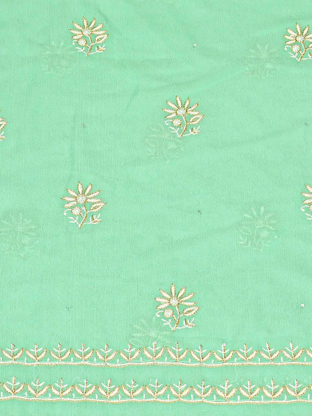 Ada Hand Embroidered Green Pure Georgette Lucknowi Chikankari Unstitched Kurta Dupatta Set With Sequinned Work 01A873634