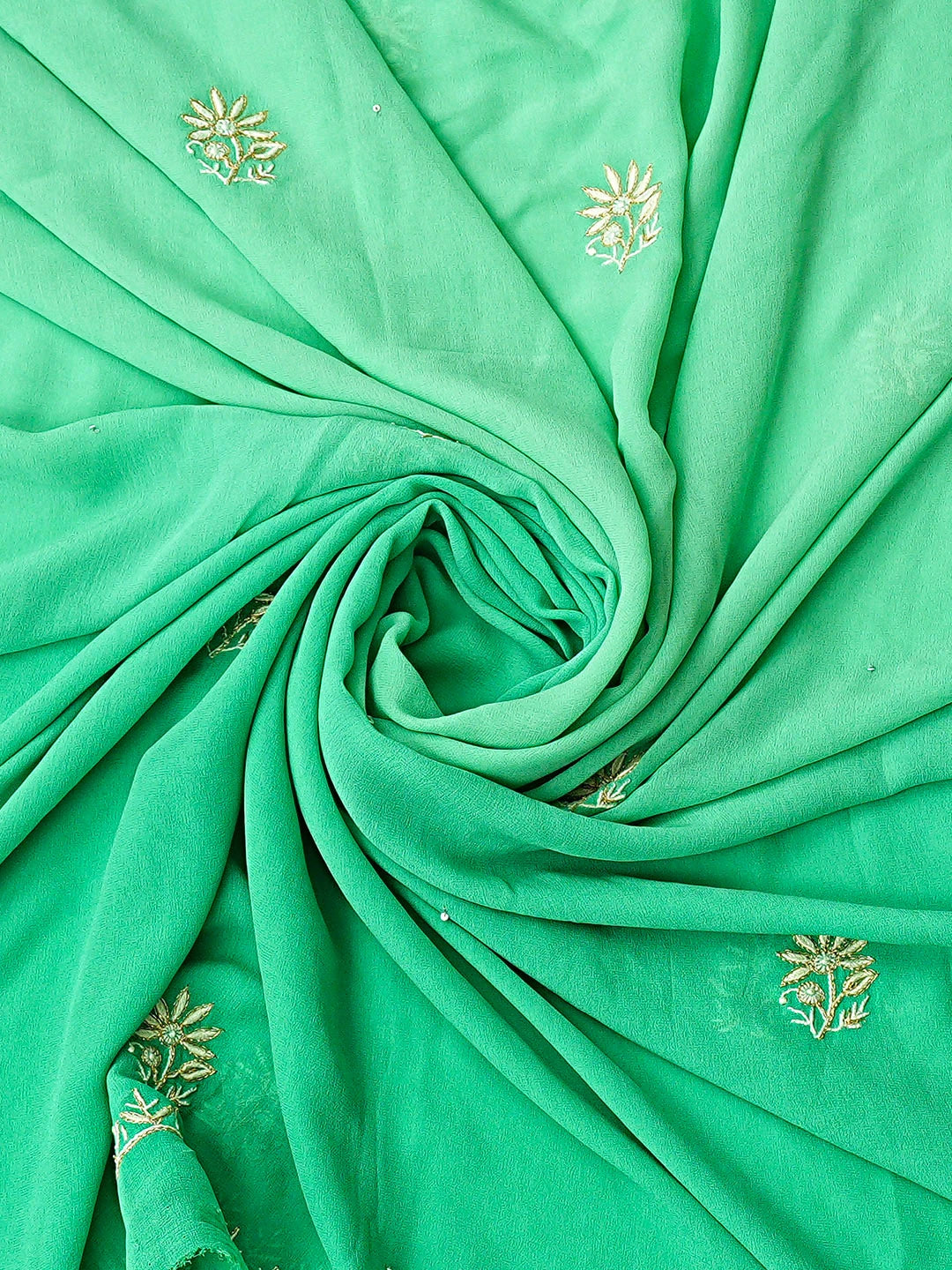 Ada Hand Embroidered Green Pure Georgette Lucknowi Chikankari Unstitched Kurta Dupatta Set With Sequinned Work 01A873634