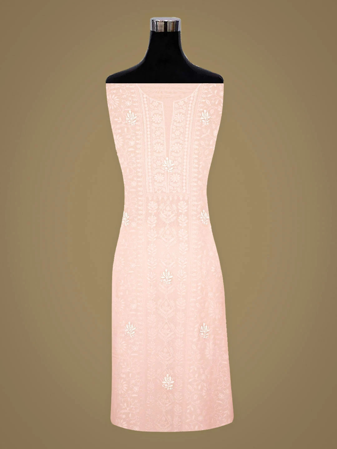 Ada Hand Embroidered Pink Pure Georgette Lucknowi Chikankari Unstitched Kurta Dupatta Set With Sequinned Work 01A664542