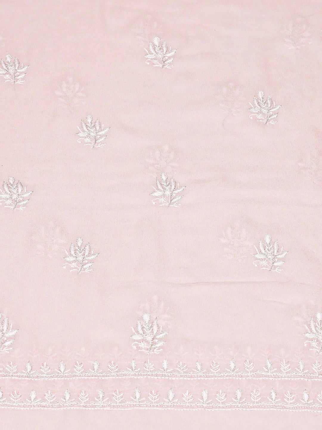 Ada Hand Embroidered Pink Pure Georgette Lucknowi Chikankari Unstitched Kurta Dupatta Set With Sequinned Work 01A664542