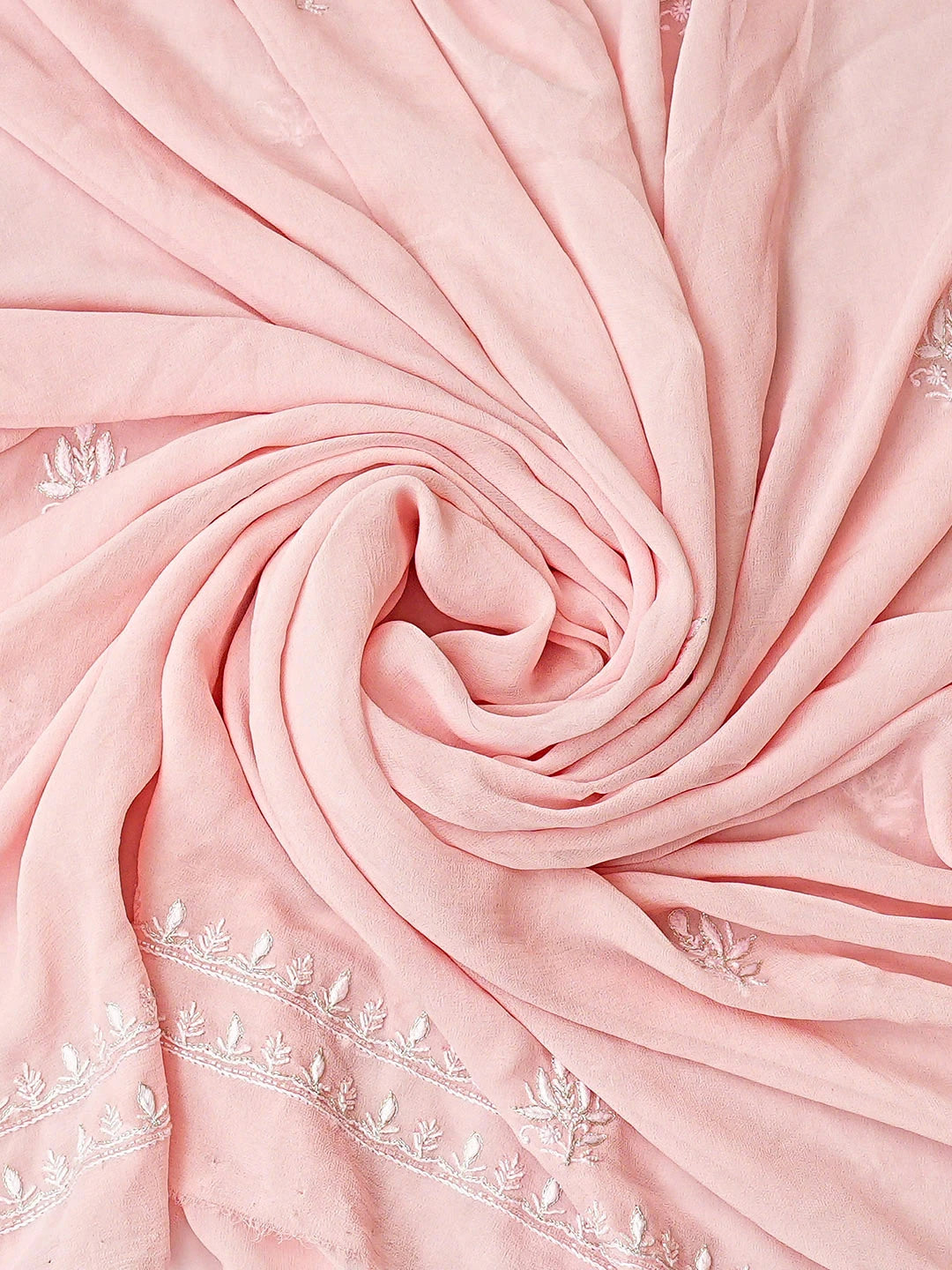 Ada Hand Embroidered Pink Pure Georgette Lucknowi Chikankari Unstitched Kurta Dupatta Set With Sequinned Work 01A664542