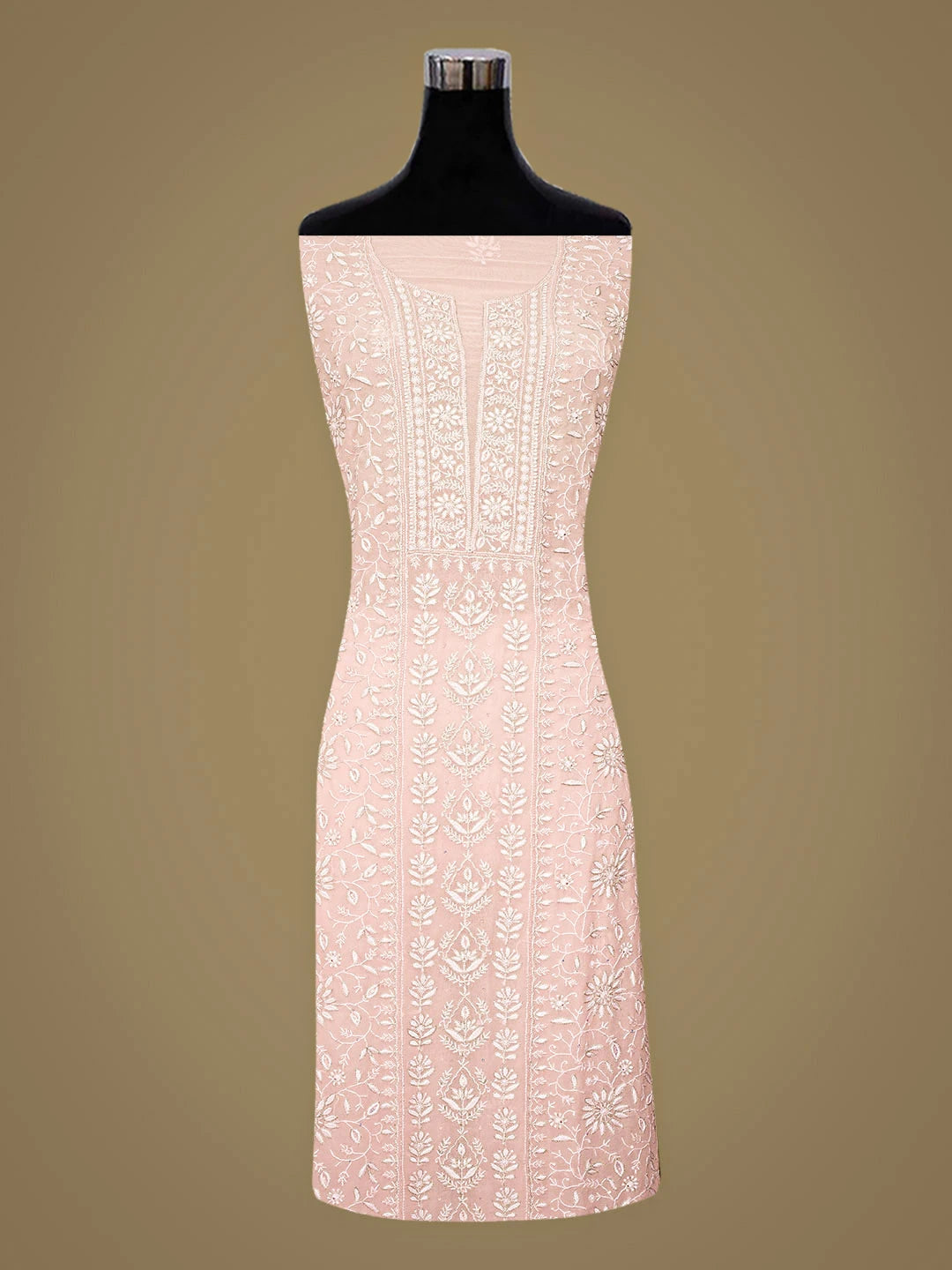 Ada Hand Embroidered Pink Pure Georgette Lucknowi Chikankari Unstitched Kurta Dupatta Set With Sequinned Work 01A664542