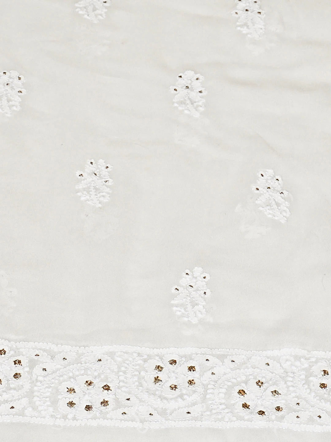 Ada Hand Embroidered White Pure Georgette Lucknowi Chikankari Unstitched Kurta Dupatta Set With Muqaish/Mukaish Work 01A808609