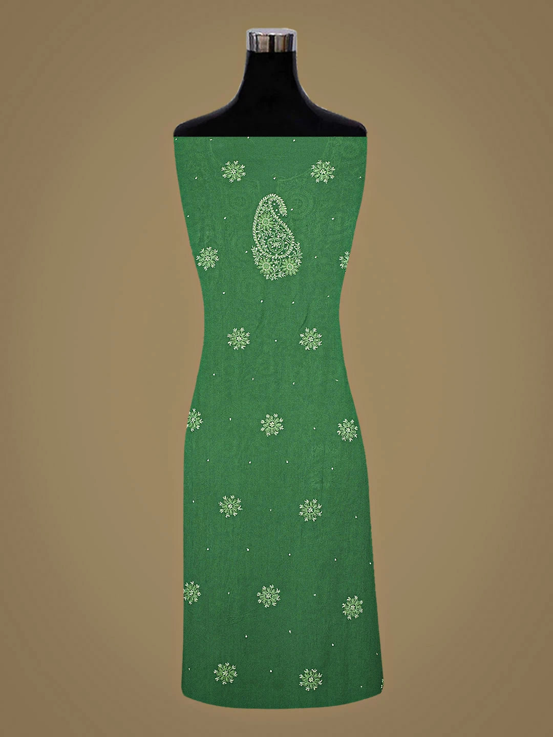 Ada Hand Embroidered Dark Emerald Green Pure Georgette Lucknowi Chikankari Unstitched Kurta Dupatta Set With Sequinned Work 01A353206