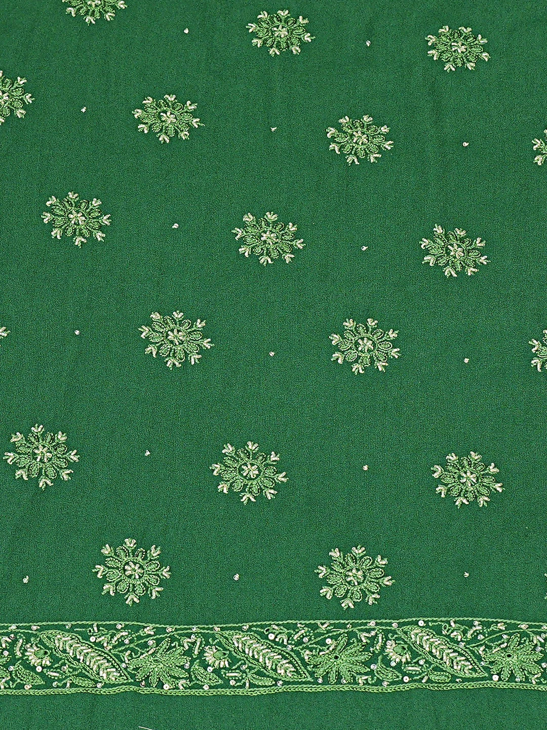 Ada Hand Embroidered Dark Emerald Green Pure Georgette Lucknowi Chikankari Unstitched Kurta Dupatta Set With Sequinned Work 01A353206