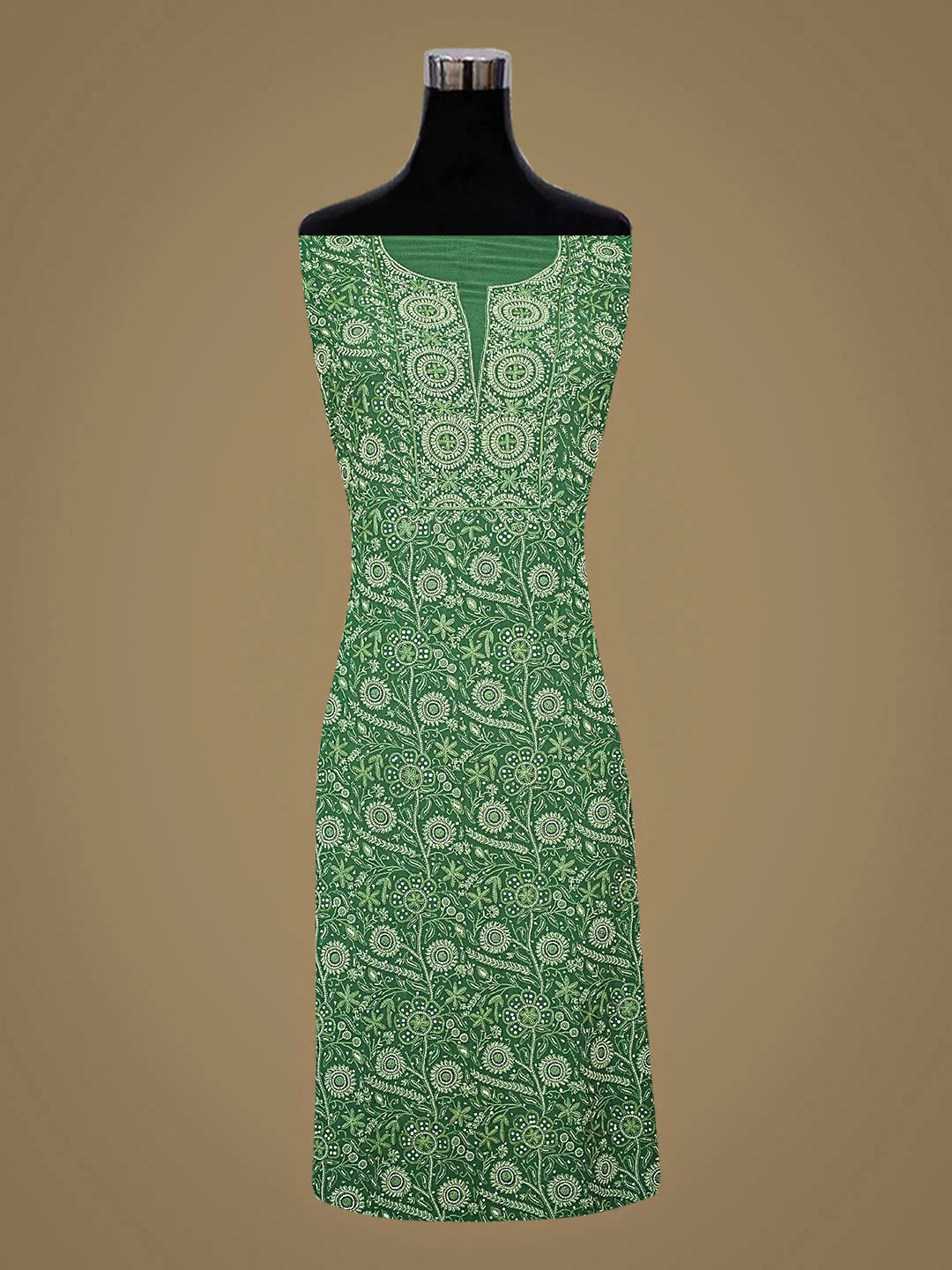 Ada Hand Embroidered Dark Emerald Green Pure Georgette Lucknowi Chikankari Unstitched Kurta Dupatta Set With Sequinned Work 01A353206