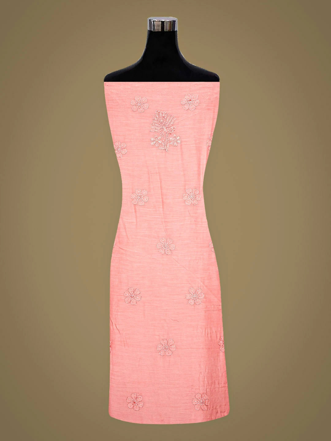 Ada Hand Embroidered Coral Pink Muslin Lucknowi Chikankari Unstitched Kurta With Cutdana Work 01A798307