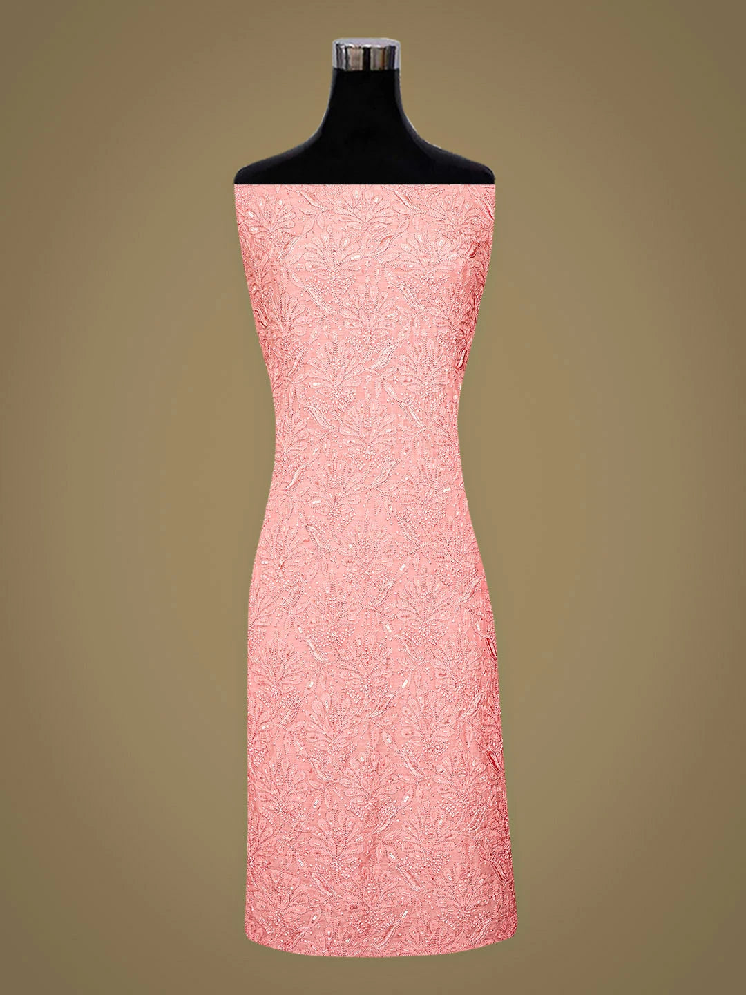 Ada Hand Embroidered Coral Pink Muslin Lucknowi Chikankari Unstitched Kurta With Cutdana Work 01A798307