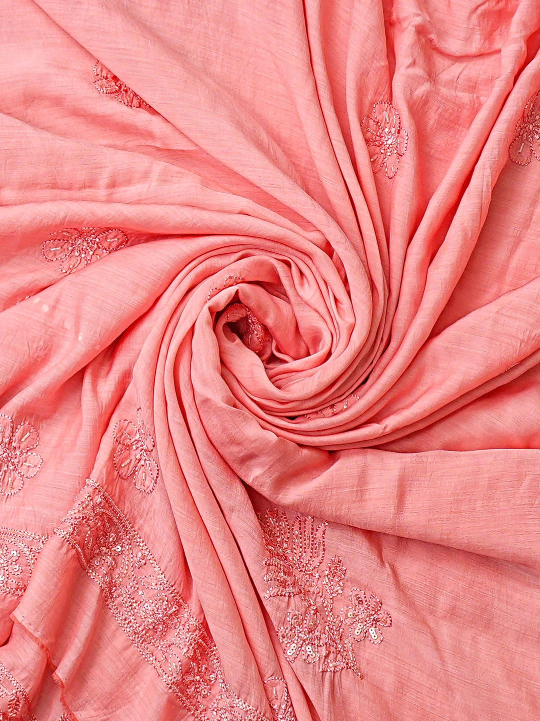 Ada Hand Embroidered Coral Pink Muslin Lucknowi Chikankari Unstitched Kurta With Cutdana Work 01A798307