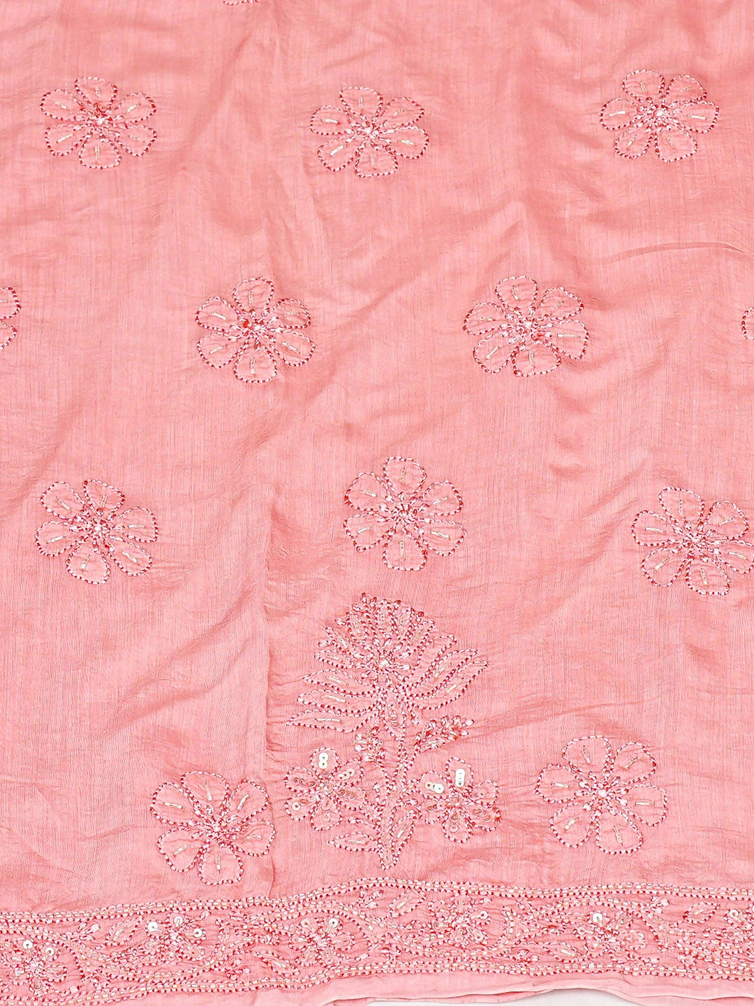 Ada Hand Embroidered Coral Pink Muslin Lucknowi Chikankari Unstitched Kurta With Cutdana Work 01A798307