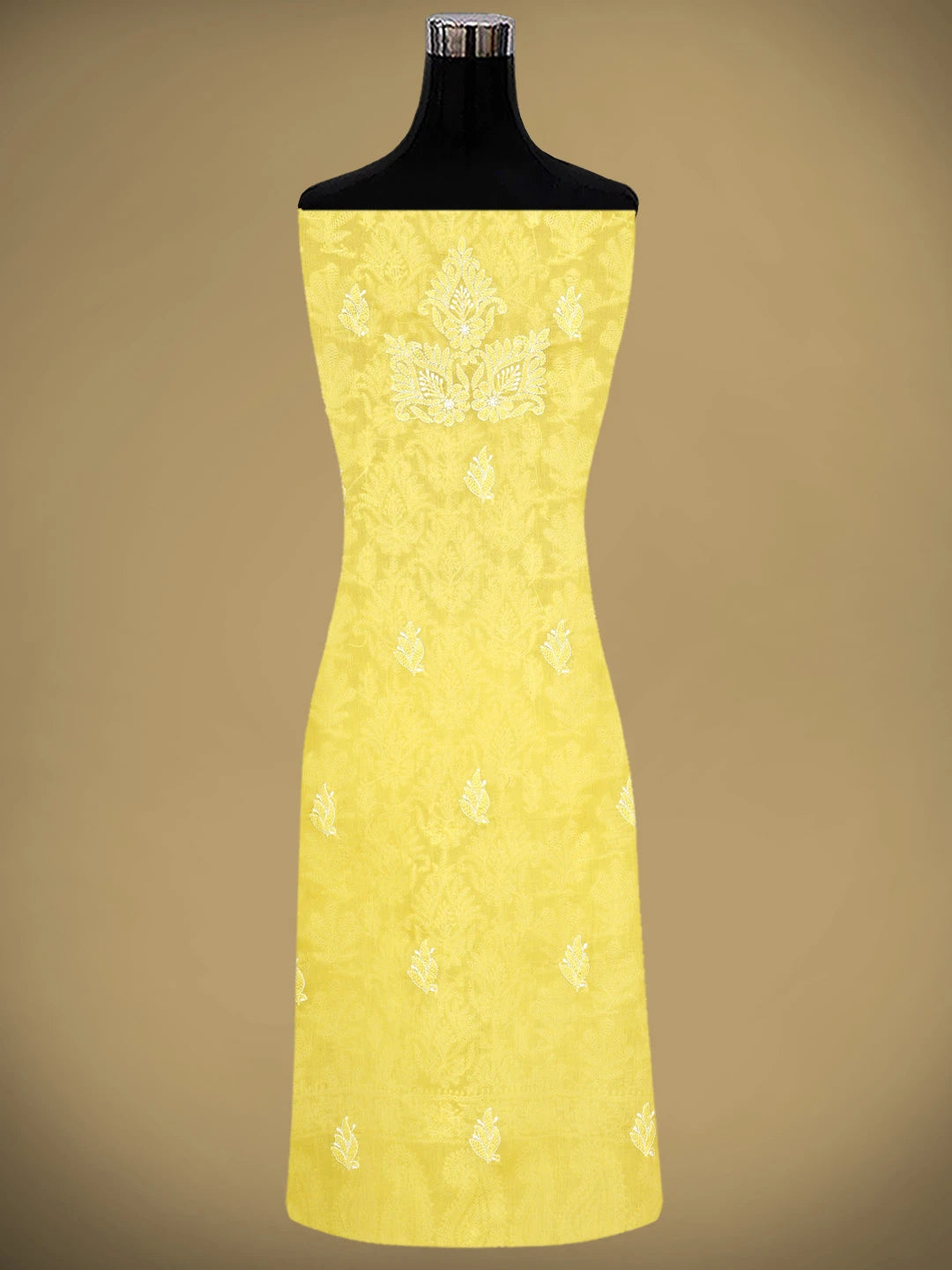 Ada Hand Embroidered Yellow Cotton Lucknowi Chikankari Unstitched Suit Piece with Cotton Dupatta 01A777787