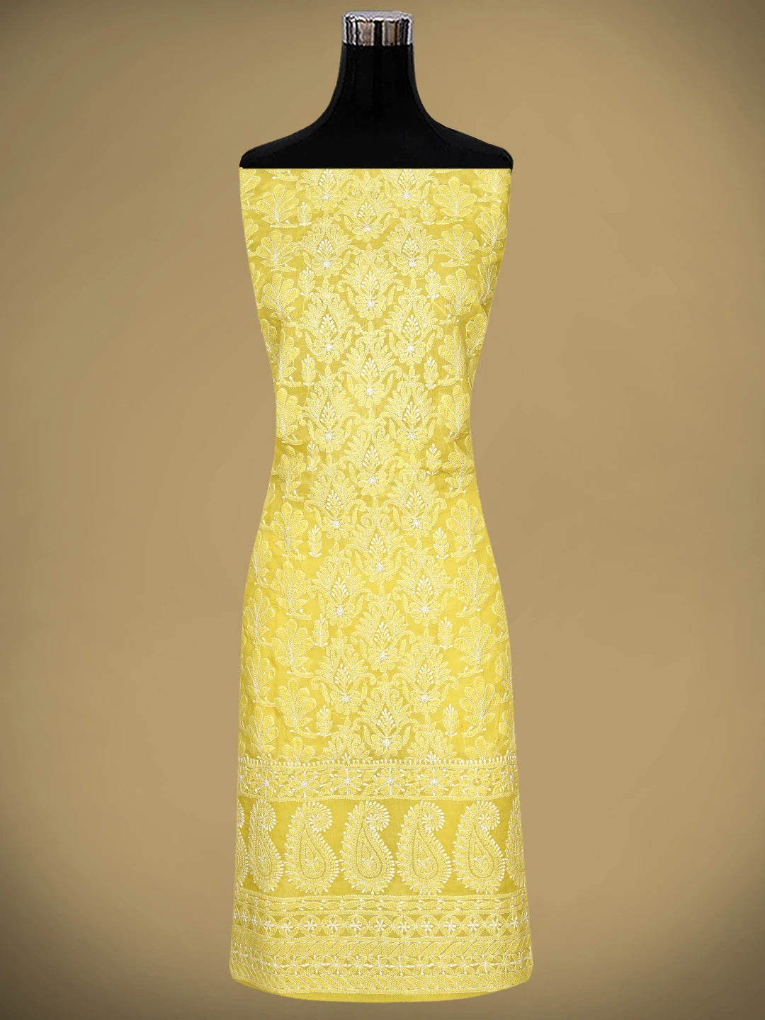Ada Hand Embroidered Yellow Cotton Lucknowi Chikankari Unstitched Suit Piece with Cotton Dupatta 01A777787