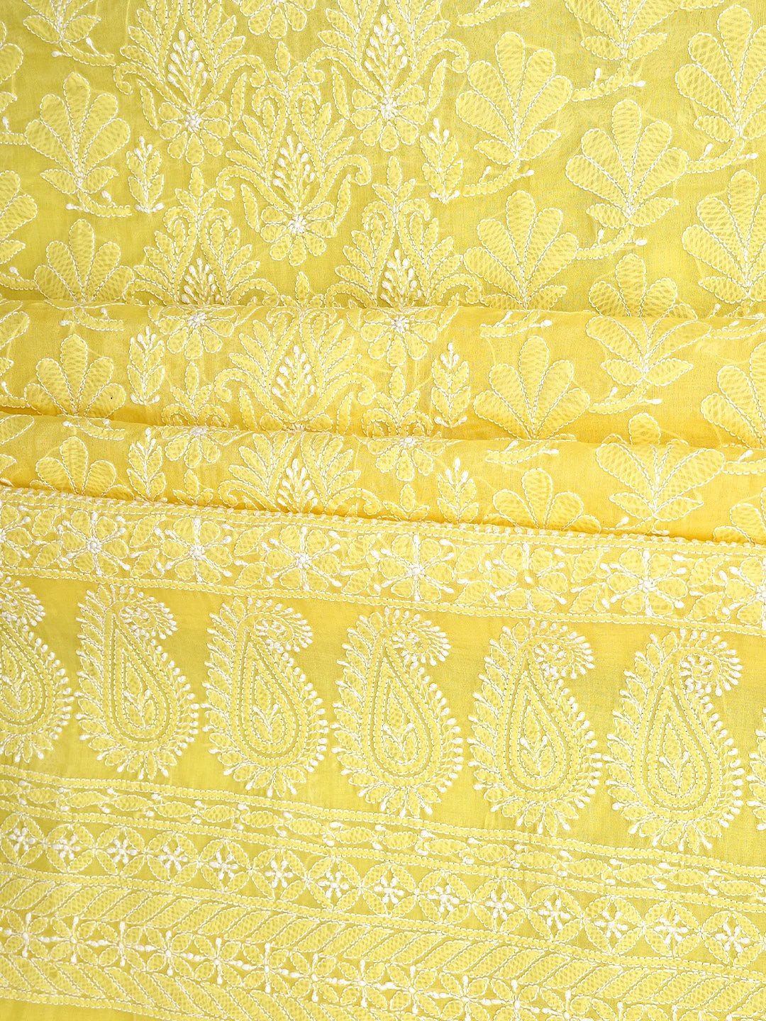 Ada Hand Embroidered Yellow Cotton Lucknowi Chikankari Unstitched Suit Piece with Cotton Dupatta 01A777787