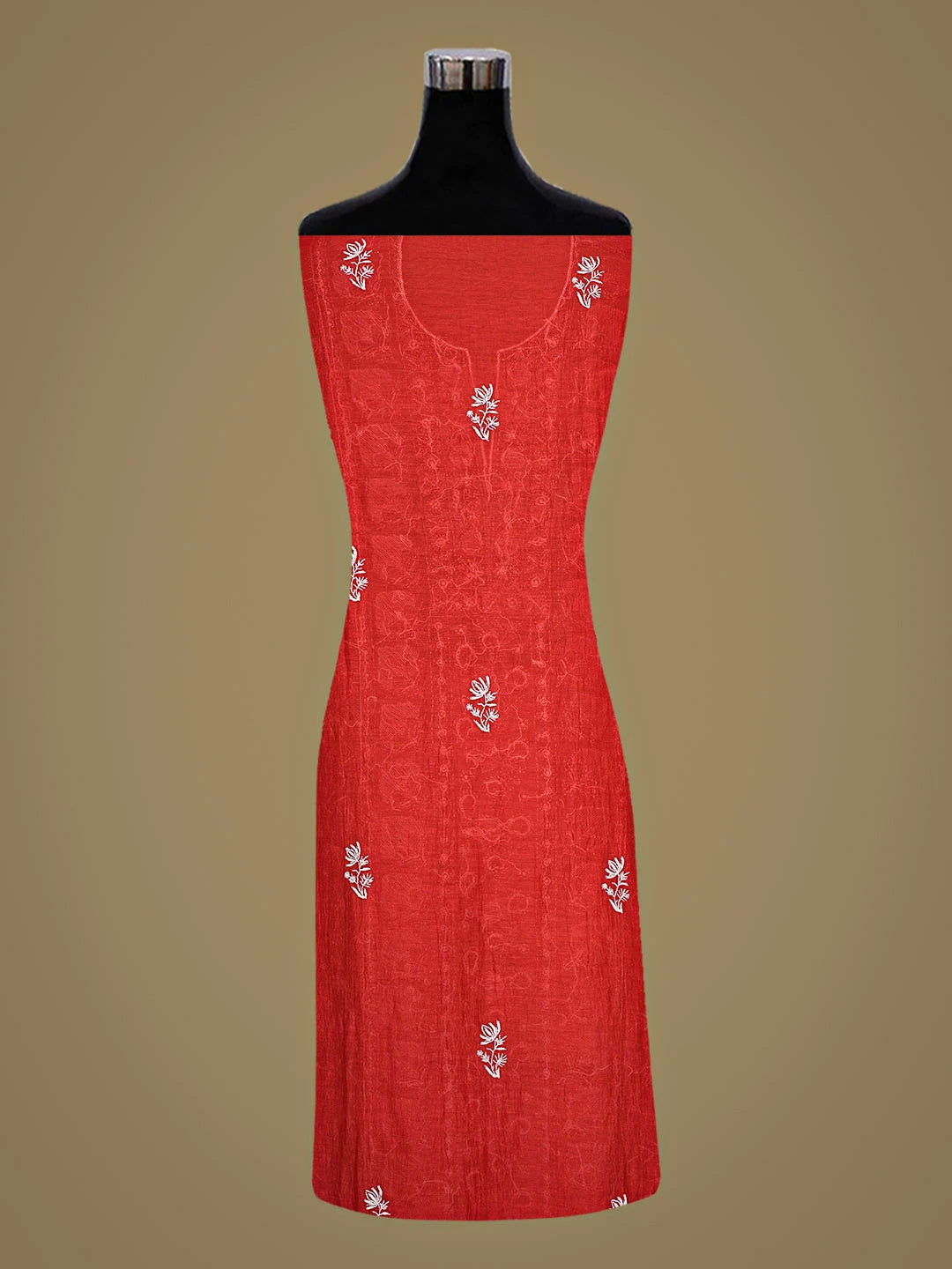 Ada Hand Embroidered Red Chanderi Lucknowi Chikankari Unstitched Kurta Dupatta Set With Cutdana Work 01A837853