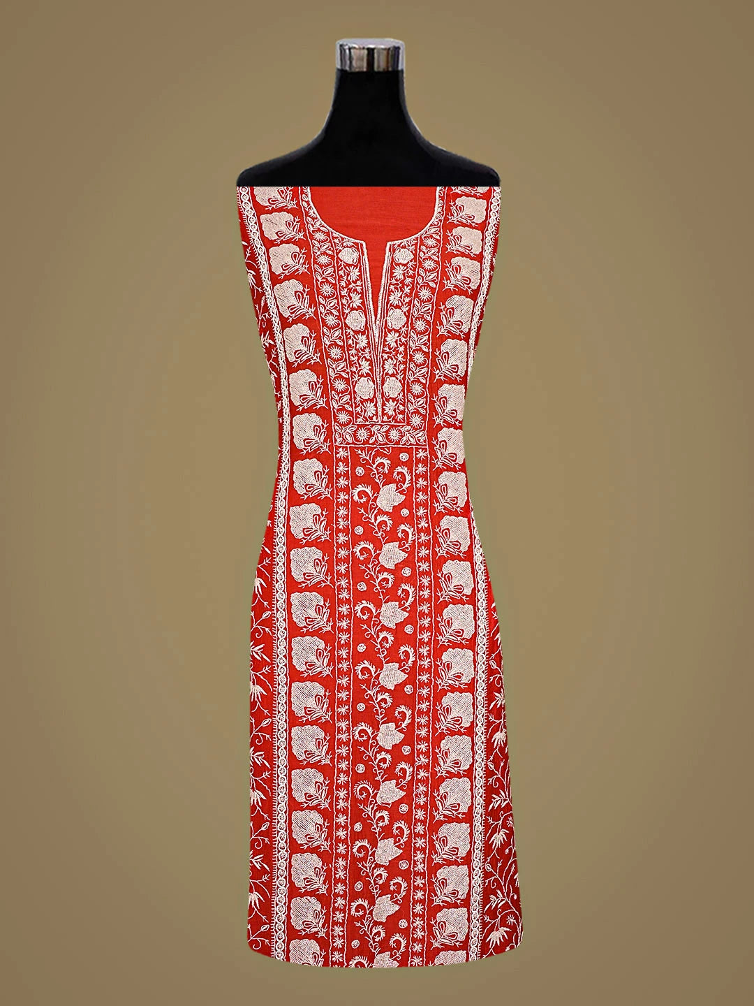Ada Hand Embroidered Red Chanderi Lucknowi Chikankari Unstitched Kurta Dupatta Set With Cutdana Work 01A837853