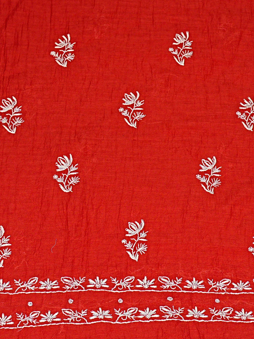 Ada Hand Embroidered Red Chanderi Lucknowi Chikankari Unstitched Kurta Dupatta Set With Cutdana Work 01A837853