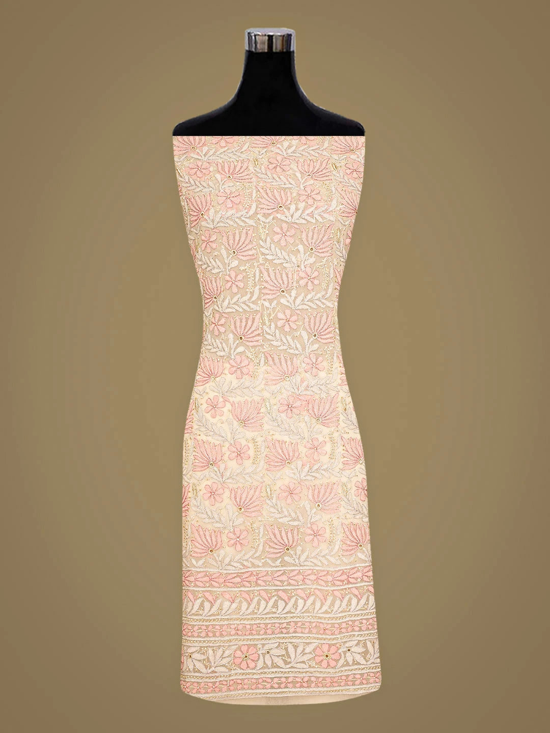 Ada Hand Embroidered Pale Peach Georgette Lucknowi Chikankari Unstitched Suit Piece 01A896054
