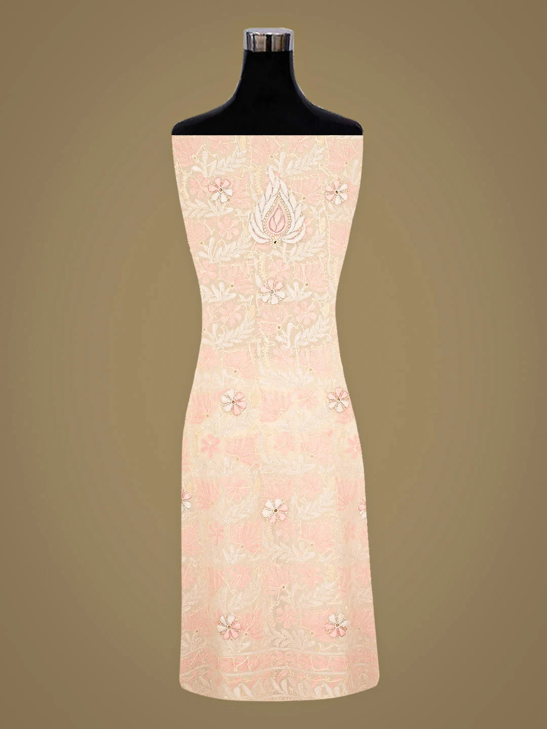 Ada Hand Embroidered Pale Peach Georgette Lucknowi Chikankari Unstitched Suit Piece 01A896054