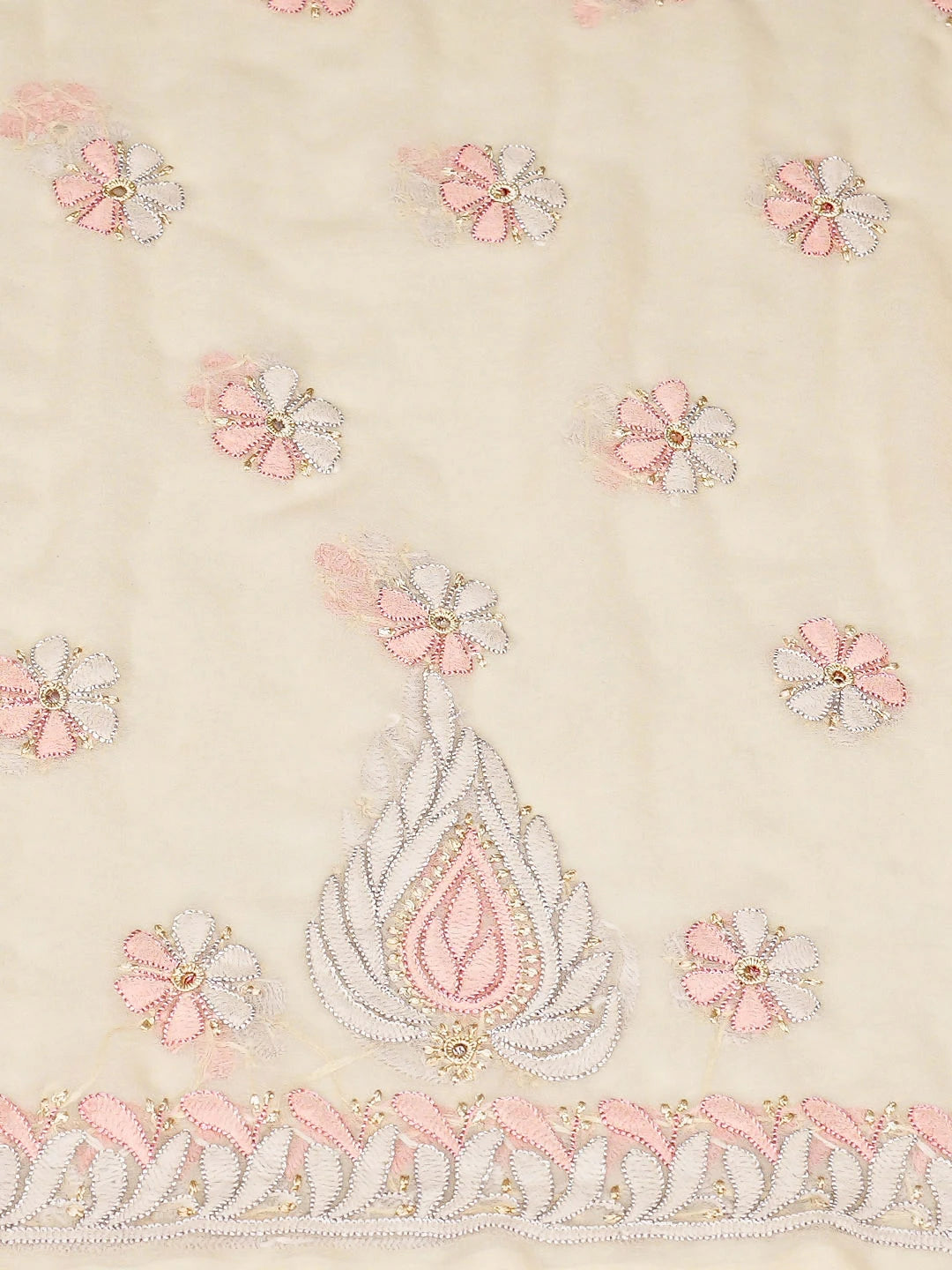 Ada Hand Embroidered Pale Peach Georgette Lucknowi Chikankari Unstitched Suit Piece 01A896054