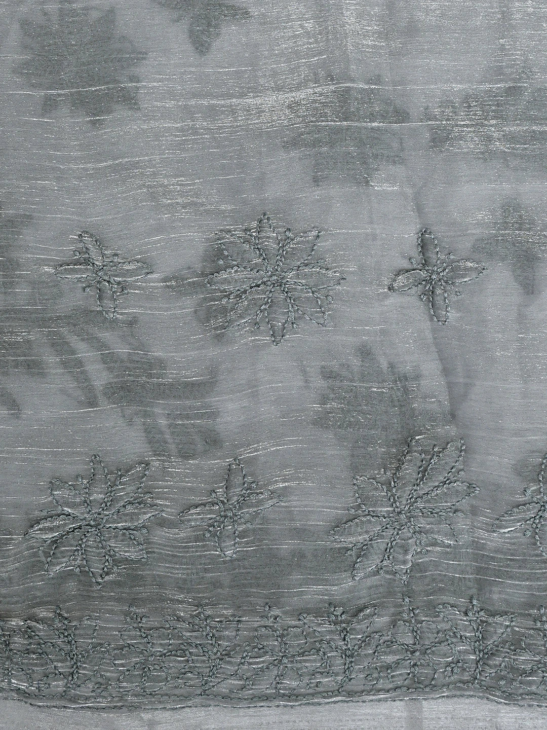 Ada Hand Embroidered Cool Grey Tissue Lucknowi Chikankari Saree With Blouse 01A904745