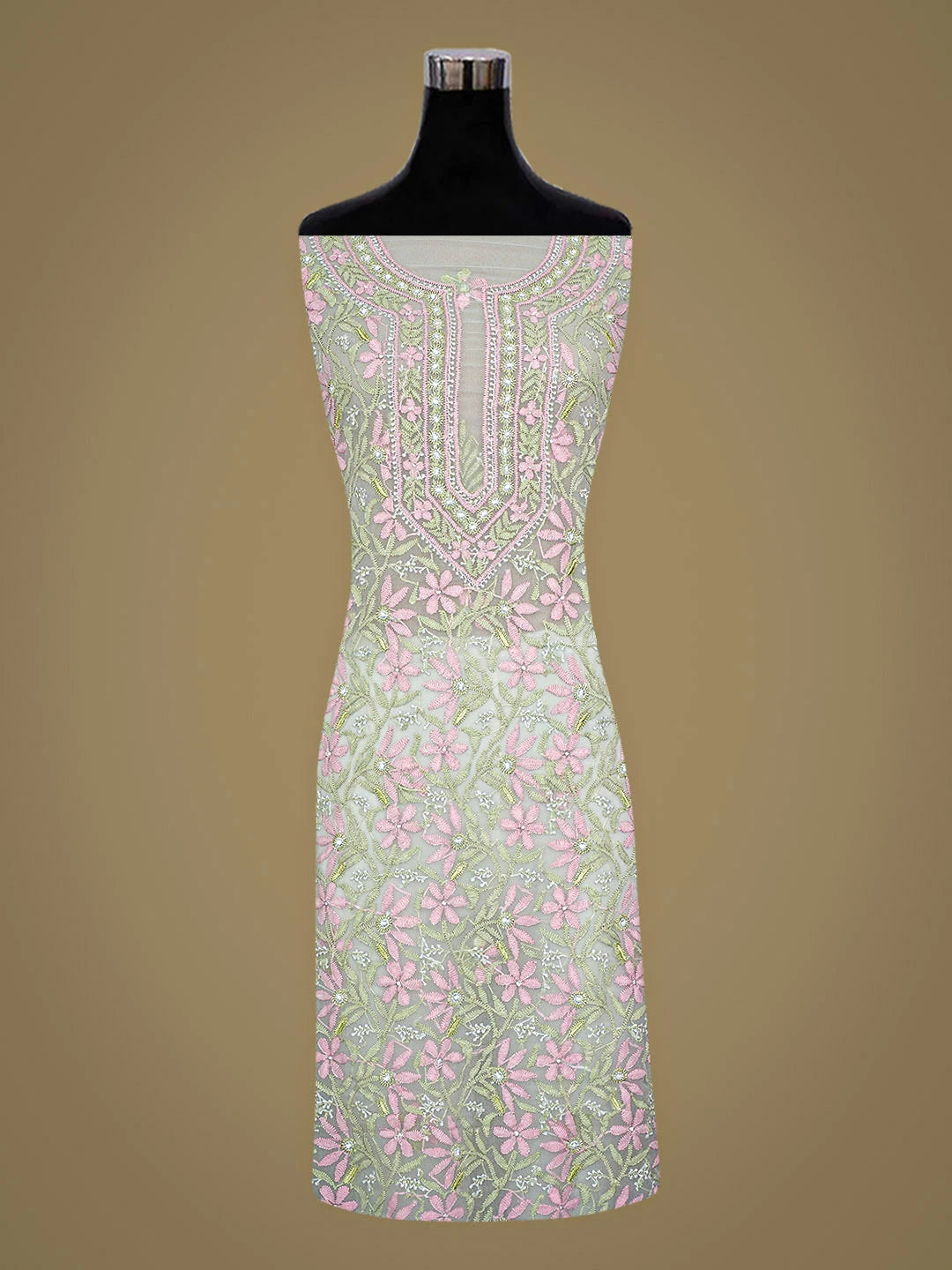 Ada Hand Embroidered Ash Grey Georgette Lucknowi Chikankari Unstitched Suit Piece 01A884033
