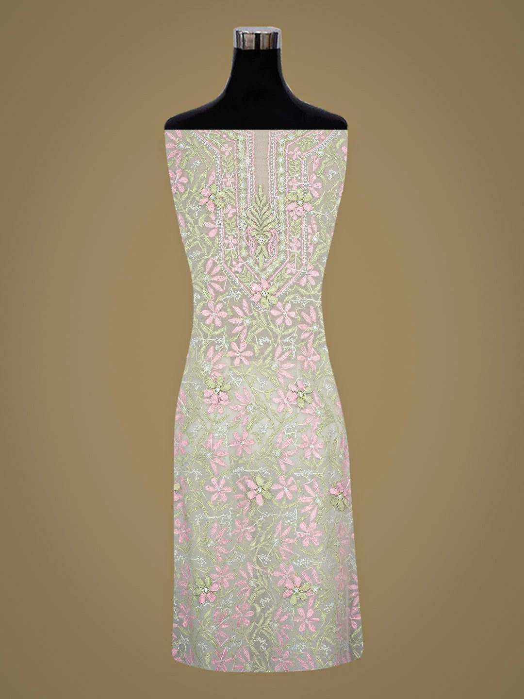 Ada Hand Embroidered Ash Grey Georgette Lucknowi Chikankari Unstitched Suit Piece 01A884033