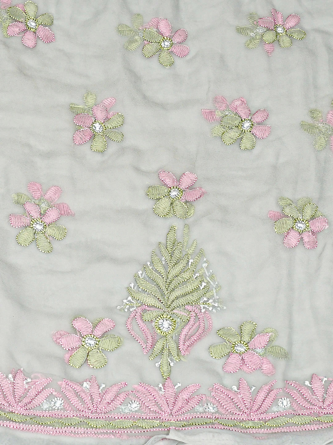 Ada Hand Embroidered Ash Grey Georgette Lucknowi Chikankari Unstitched Suit Piece 01A884033