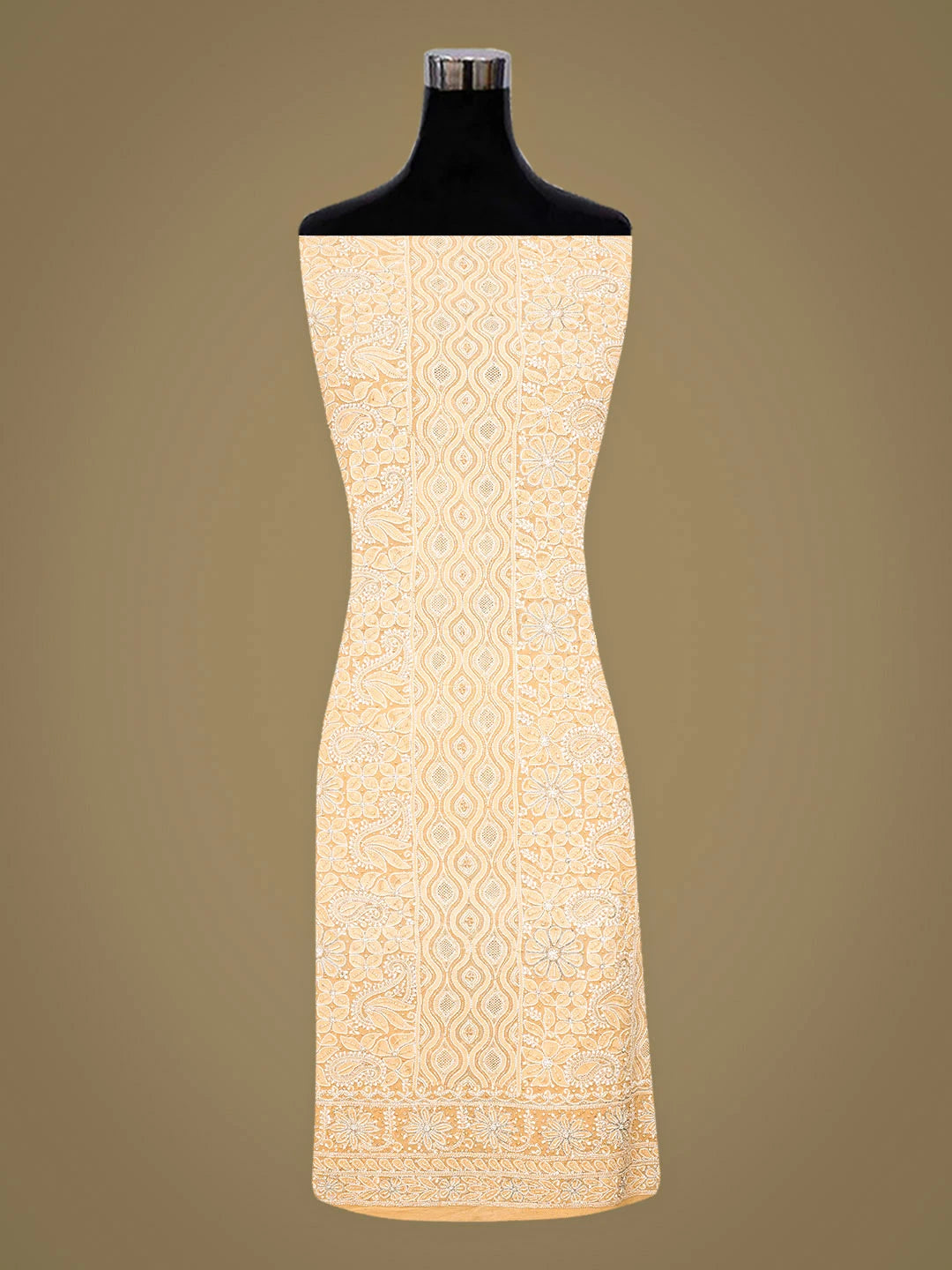 Ada Hand Embroidered Peach Pure Georgette Lucknowi Chikankari Unstitched Kurta Dupatta Set With Cutdana Work 01A712984