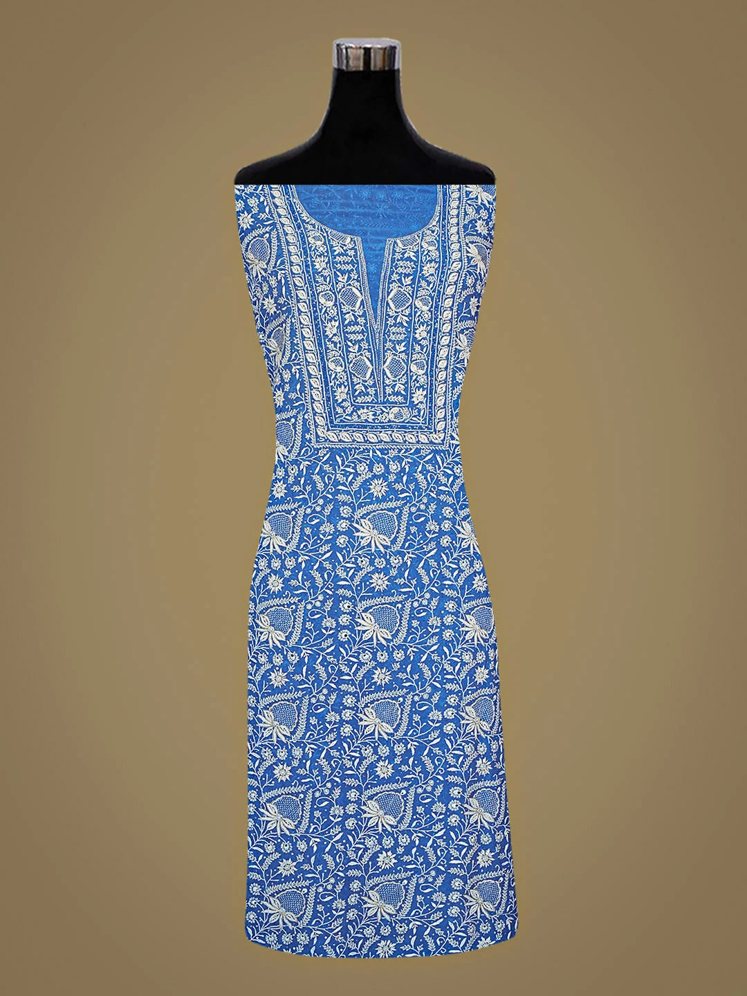 Ada Hand Embroidered Ocean Deep Blue Pure Georgette Lucknowi Chikankari Unstitched Kurta Dupatta Set With Sequinned Work 01A865529