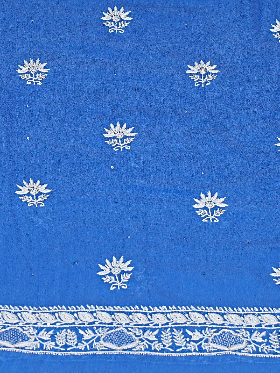 Ada Hand Embroidered Ocean Deep Blue Pure Georgette Lucknowi Chikankari Unstitched Kurta Dupatta Set With Sequinned Work 01A865529