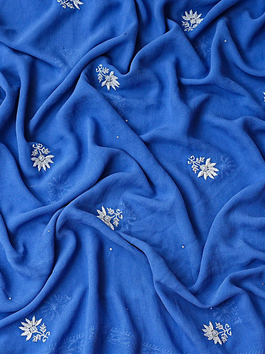 Ada Hand Embroidered Ocean Deep Blue Pure Georgette Lucknowi Chikankari Unstitched Kurta Dupatta Set With Sequinned Work 01A865529