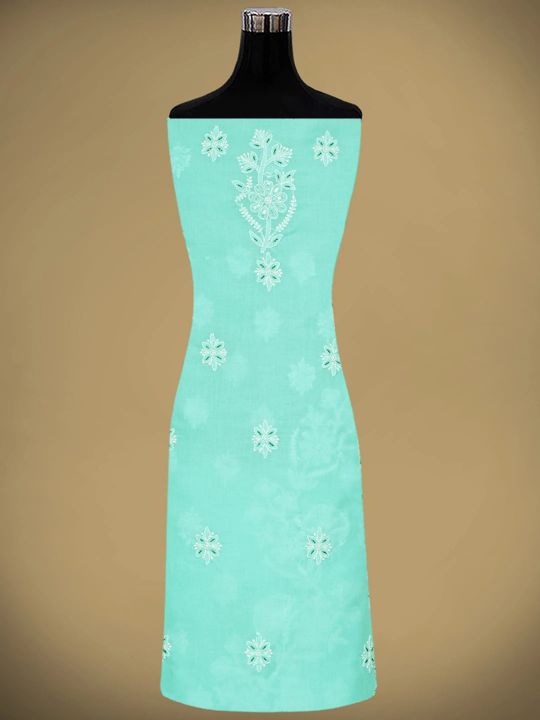 Ada Hand Embroidered Aquamarine Turquoise Cotton Lucknowi Chikankari Unstitched Suit Piece With Cutdana Work 01A363014